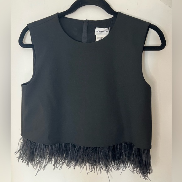 MARELLA Tops - Marella Cantal Feather Trim Top in Black Size 2 NWT